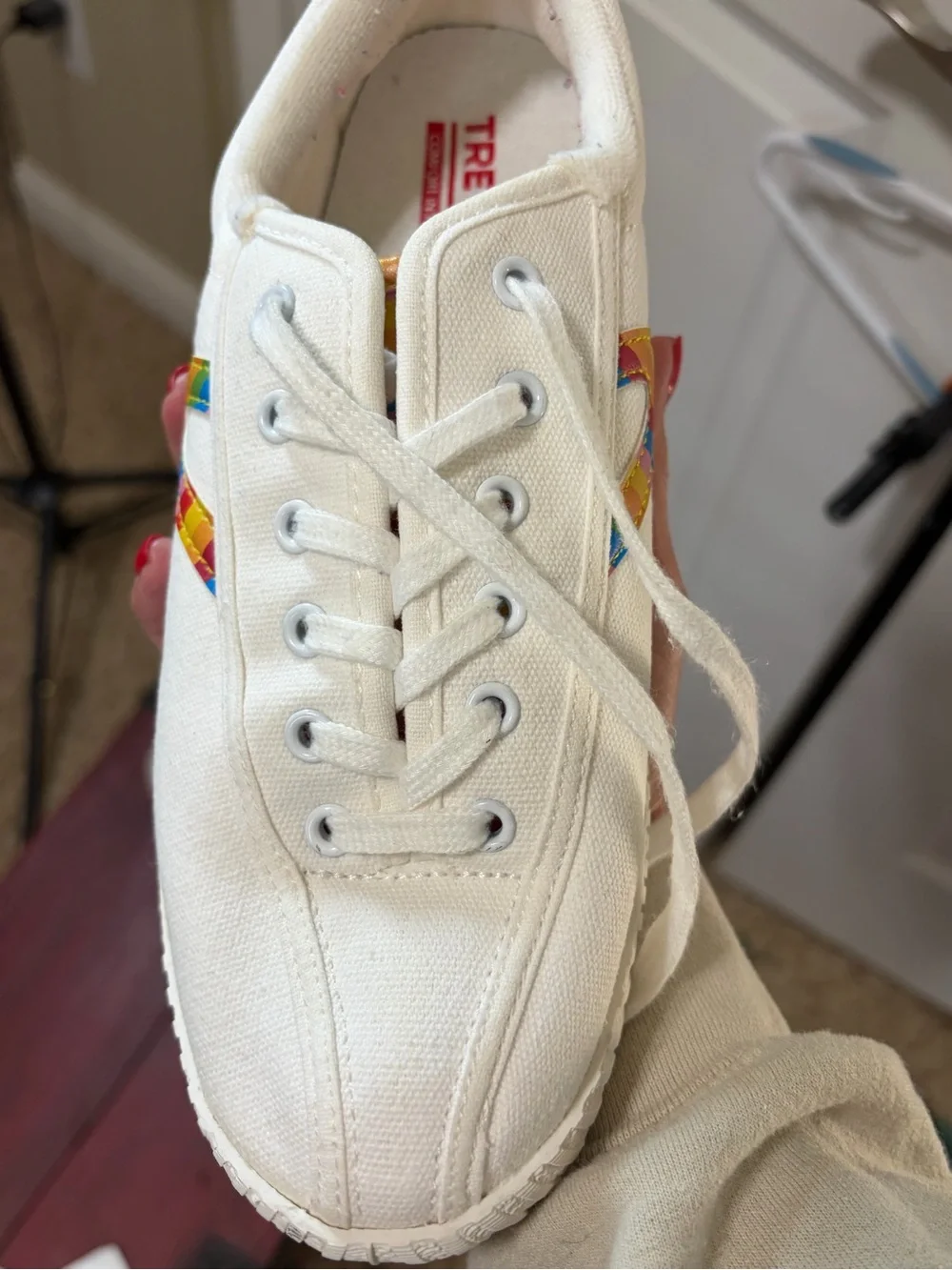Tretorn White Leather Sneakers with Gold Accent